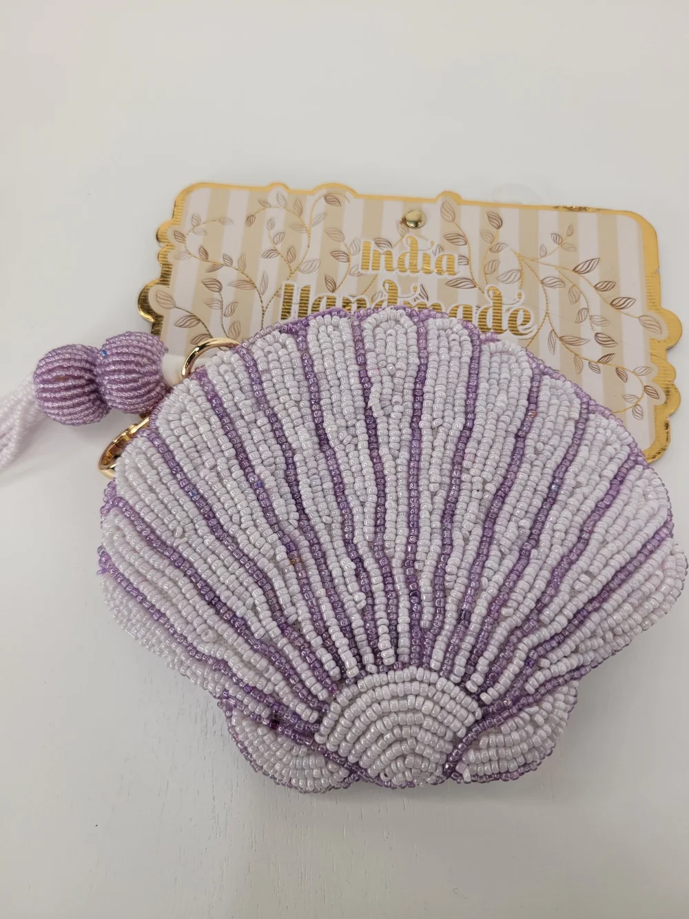 👉✨️ Made In India Handmade Lavender Beaded Shell Coin Purse